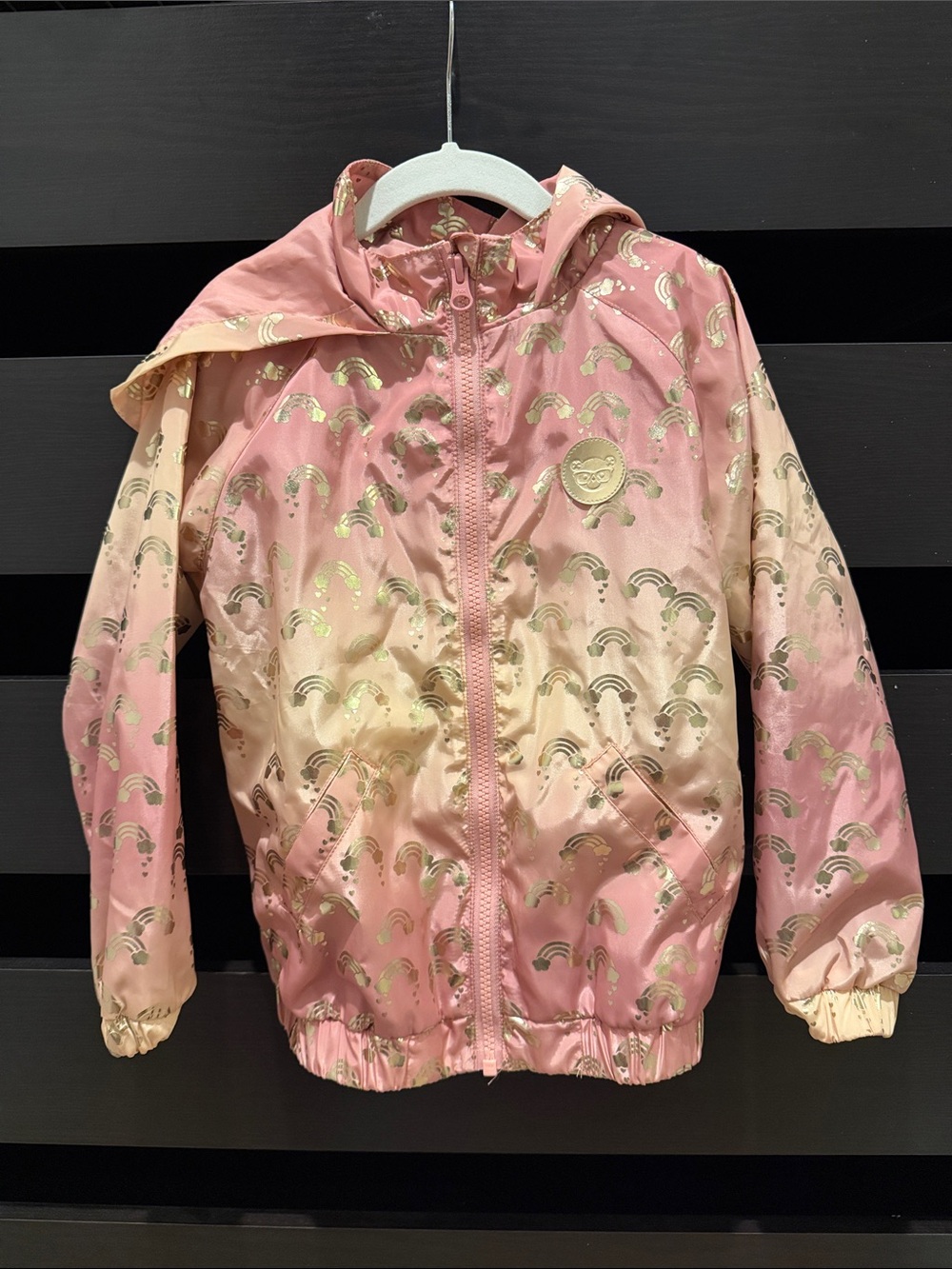 Hux Pink Ombre Rain Jacket with Gold Rainbows size 6